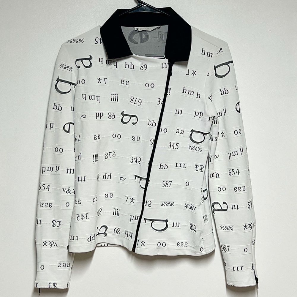 Rayure Paris France funky white with black printed symbol jacket Sz 44 10-12 US